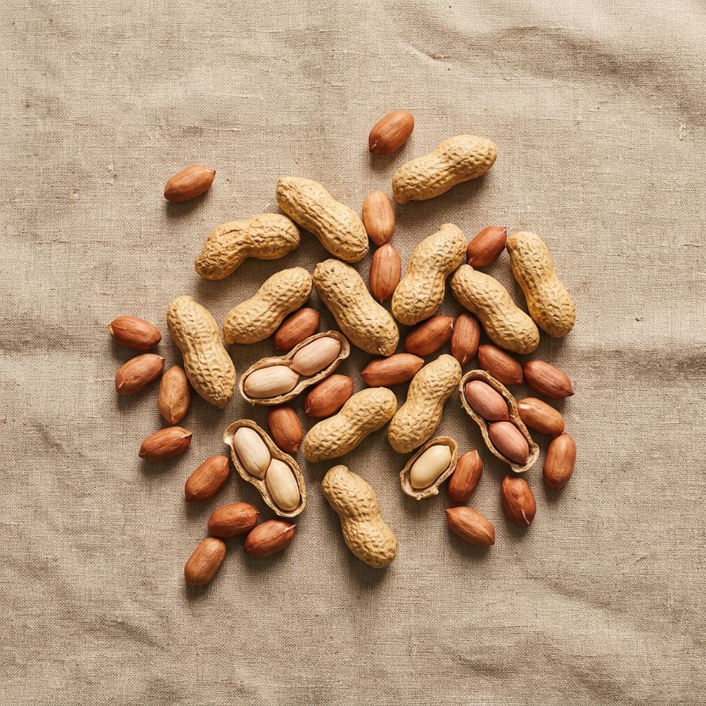 Premium raw groundnuts on natural linen fabric